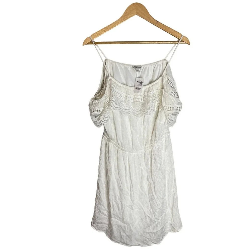 NWT Charlotte Russe Women's Blouson Dress L White Cold-Shoulder Sleeves Pullover